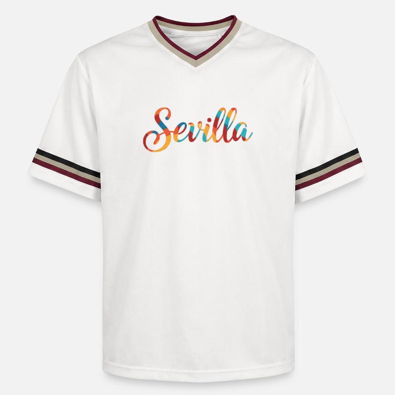Sevilla Regenbogen Script - Unisex Football Style Mesh T-Shirt - Offwhite/Bordeaux