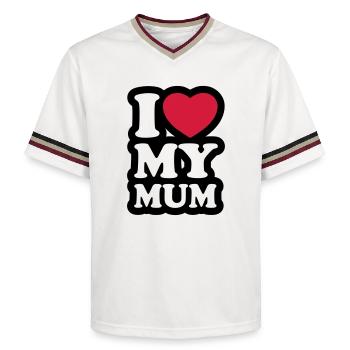 I love my mum - Unisex Football Style Mesh T-Shirt - offwhite/burgundy - Front - AI Model Male 178 light (178cm) & AI Model Male 178 dark (178cm)