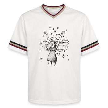 Tanzende Frau Empowerment - Illustration - Unisex Football Style Mesh T-Shirt - Offwhite/Bordeaux - Vorne - AI Model Male 178 light (178cm) & AI Model Male 178 dark (178cm)