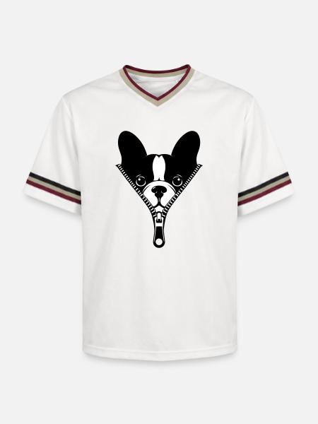 French Bulldog in a Zipper - Unisex Football Style Mesh T-Shirt - offwhite/burgundy