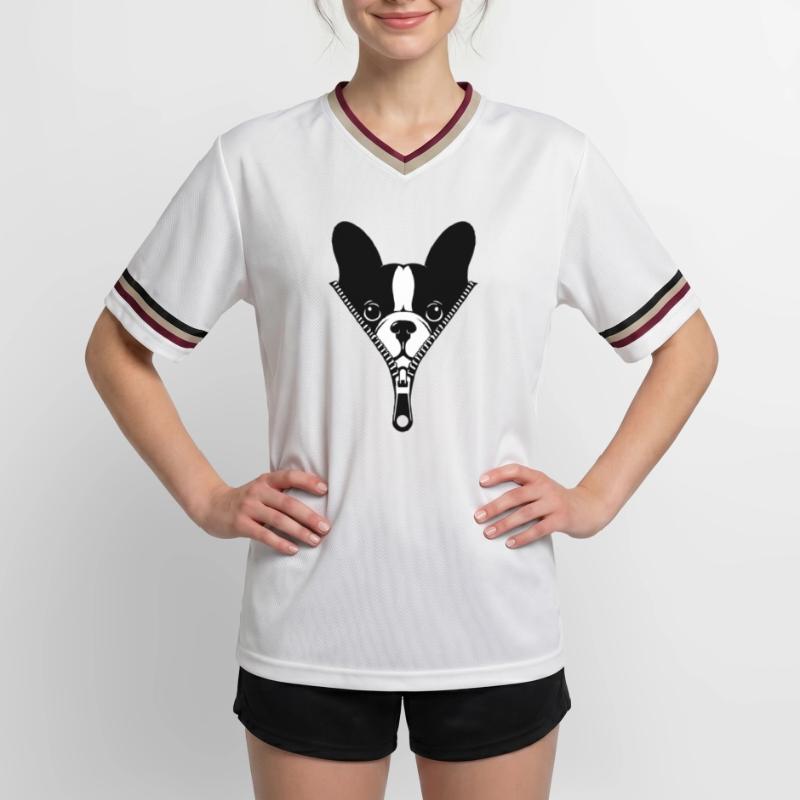 Bouledogue Français dans une fermeture éclair T-shirt de foot unisexe en mesh