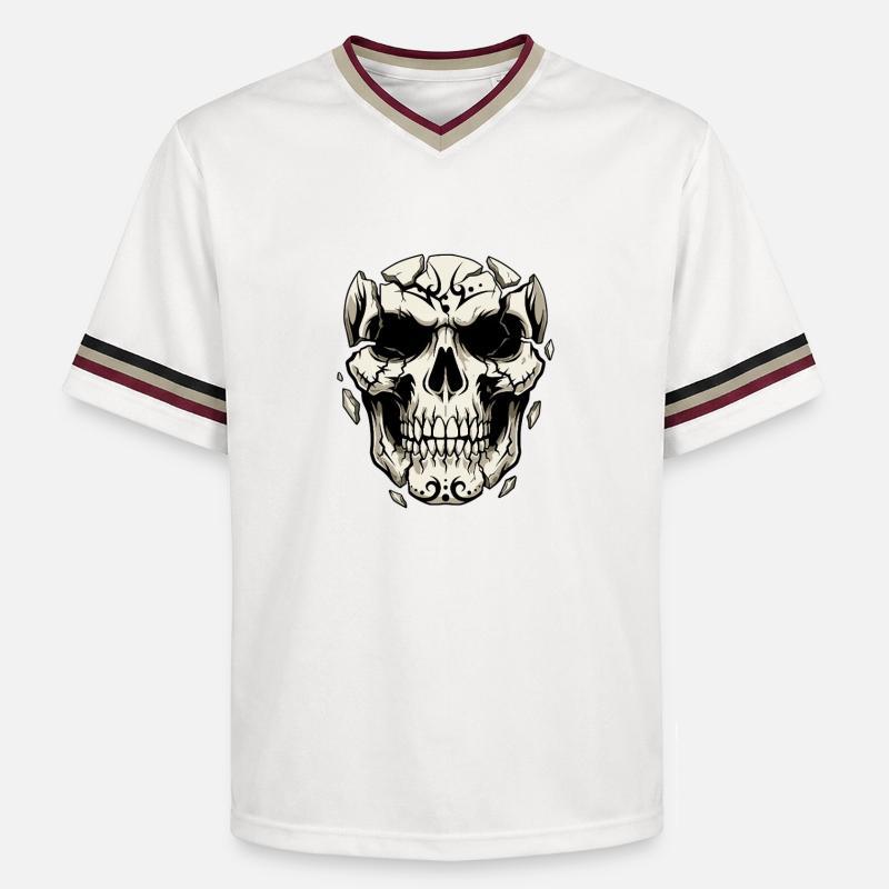 Splintering Skull – Gothic Graphics - Unisex Football Style Mesh T-Shirt - offwhite/burgundy