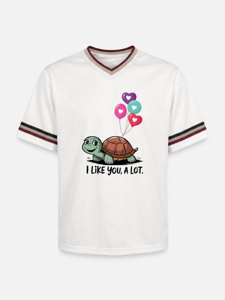 Turtle with Heart Balloons - Unisex Football Style Mesh T-Shirt - offwhite/burgundy
