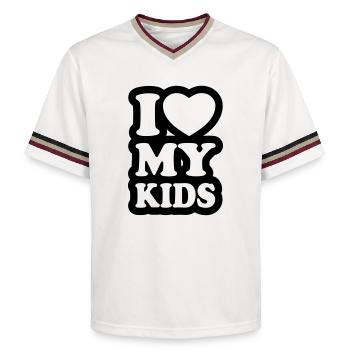 I love my kids - Unisex Football Style Mesh T-Shirt - offwhite/burgundy - Front - AI Model Male 178 light (178cm) & AI Model Male 178 dark (178cm)