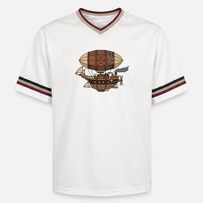 Dirigeable steampunk - T-shirt de foot unisexe en mesh - blanc cassé/bordeaux