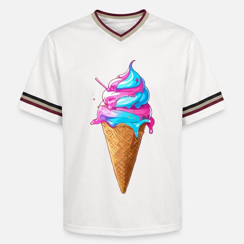 Lecker Eiscreme | Synthwave Eistüte - Unisex Football Style Mesh T-Shirt - Offwhite/Bordeaux