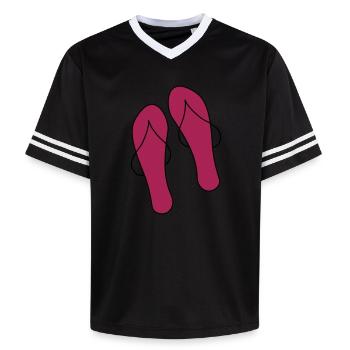 flip flops - Unisex Football Style Mesh T-Shirt - offwhite/burgundy - Front - AI Model Male 178 light (178cm) & AI Model Male 178 dark (178cm)