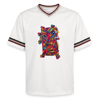 Farbenreiches Gesichts-Porträt- Martina Eßer - Unisex Football Style Mesh T-Shirt - Offwhite/Bordeaux - Vorne - AI Model Male 178 light (178cm) & AI Model Male 178 dark (178cm)