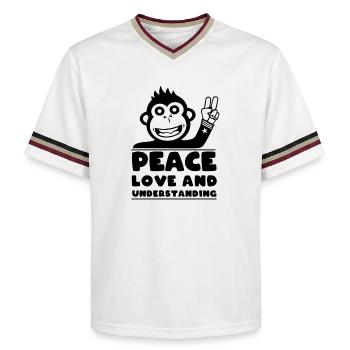 Peace love and understanding - Unisex Football Style Mesh T-Shirt - offwhite/burgundy - Front - AI Model Male 178 light (178cm) & AI Model Male 178 dark (178cm)