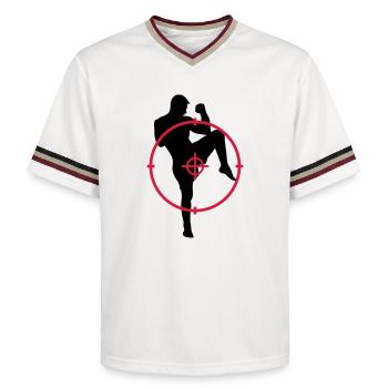 Kickboxing / Kickboxer / Kick Boxing / Kick Boxer - Unisex Football Style Mesh T-Shirt - offwhite/burgundy - Front - AI Model Male 178 light (178cm) & AI Model Male 178 dark (178cm)