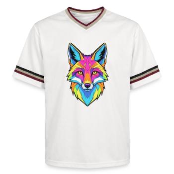 Buntes Wolfporträt mit geometrischem Stil - Unisex Football Style Mesh T-Shirt - Offwhite/Bordeaux - Vorne - AI Model Male 178 light (178cm) & AI Model Male 178 dark (178cm)
