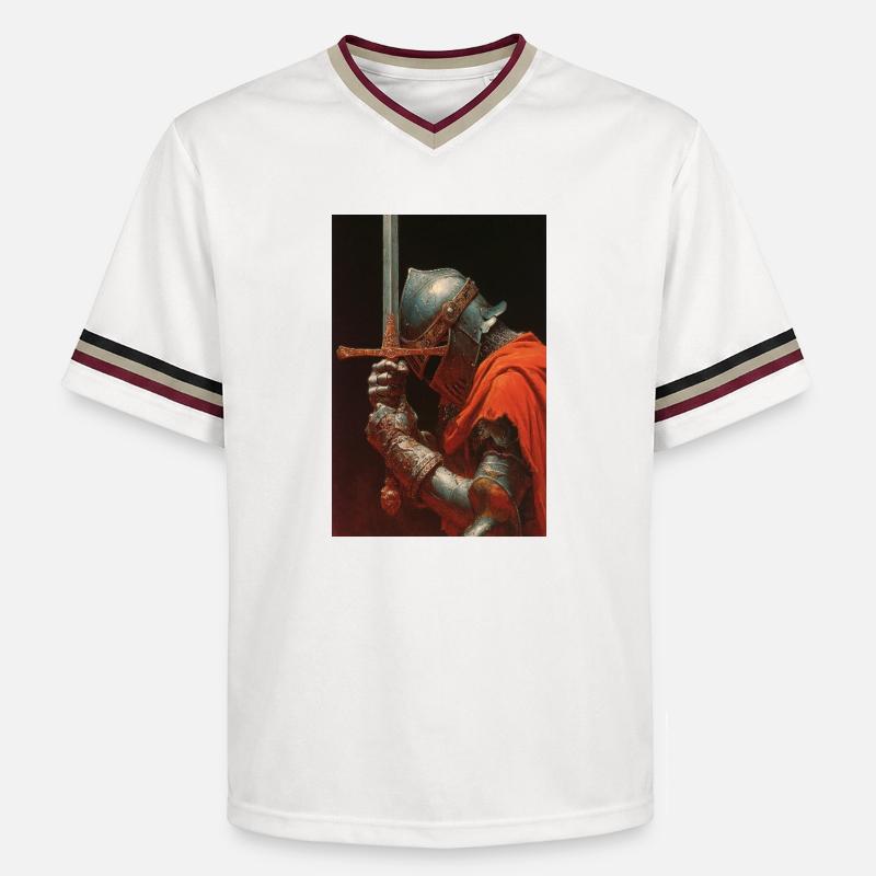 Chevalier médiéval avec épée - T-shirt de foot unisexe en mesh - blanc cassé/bordeaux