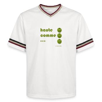 high as 3 apples - Unisex Football Style Mesh T-Shirt - offwhite/burgundy - Front - AI Model Male 178 light (178cm) & AI Model Male 178 dark (178cm)
