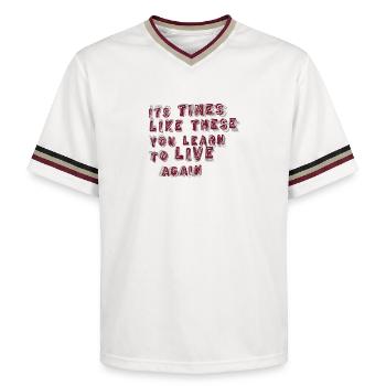 times like these - Unisex Football Style Mesh T-Shirt - offwhite/burgundy - Front - AI Model Male 178 light (178cm) & AI Model Male 178 dark (178cm)