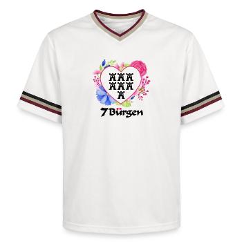 Siebenbürger Wappen mit Blumendesign und Wappen - Unisex Football Style Mesh T-Shirt - Offwhite/Bordeaux - Vorne - AI Model Male 178 light (178cm) & AI Model Male 178 dark (178cm)