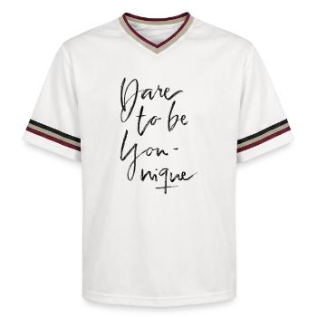 Dare to be younique - Unisex Football Style Mesh T-Shirt - Offwhite/Bordeaux - Vorne - AI Model Male 178 light (178cm) & AI Model Male 178 dark (178cm)