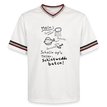 Typisch Norddeutsch Nordisch Platt Moin  - Unisex Football Style Mesh T-Shirt - Offwhite/Bordeaux - Vorne - AI Model Male 178 light (178cm) & AI Model Male 178 dark (178cm)