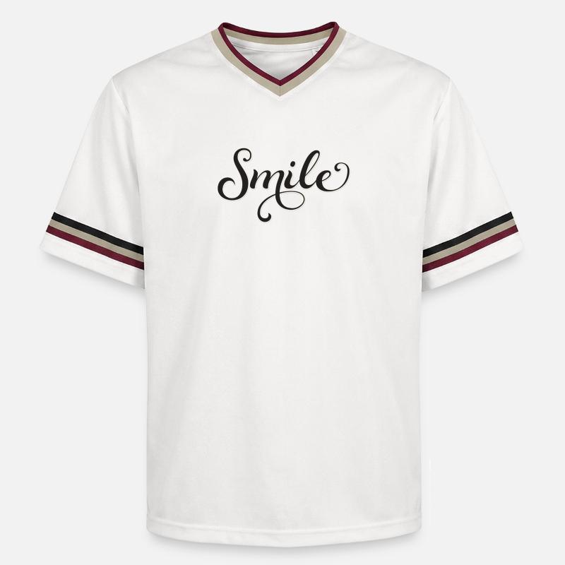 Smiling Script Lettering Smile - Unisex Football Style Mesh T-Shirt - offwhite/burgundy