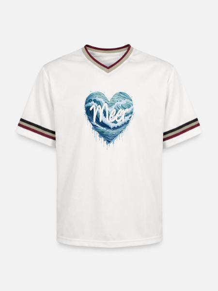 Das Meer im Herzen - Unisex Football Style Mesh T-Shirt - Offwhite/Bordeaux
