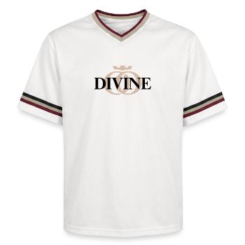 DIVINE OPPOLINE – Weibliche Energiekollektion - Unisex Football Style Mesh T-Shirt - Offwhite/Bordeaux - Vorne - AI Model Male 178 light (178cm) & AI Model Male 178 dark (178cm)