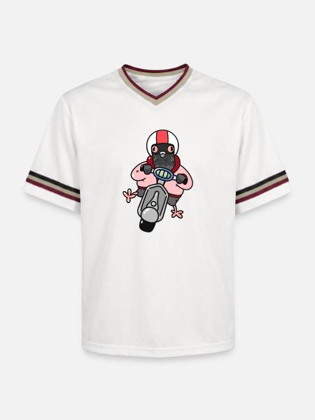 Carla Columba - Pigeon on Scooter - Unisex Football Style Mesh T-Shirt - offwhite/burgundy