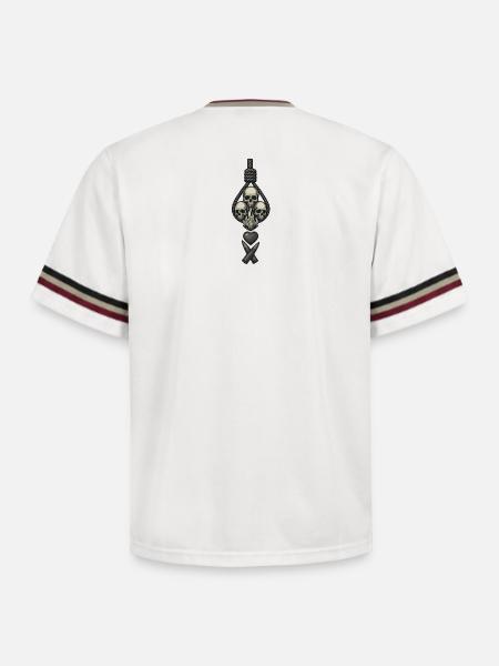 Avi Collection – Skulls & Flame - Unisex Football Style Mesh T-Shirt - offwhite/burgundy