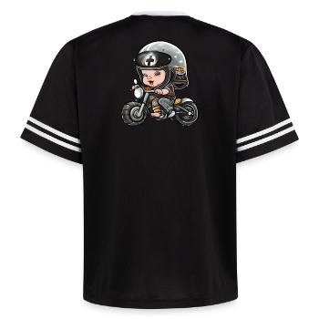 bébé motard, futur motard, baby biker - T-shirt de foot unisexe en mesh - blanc cassé/bordeaux - Dos - AI Model Male 178 dark (178cm)