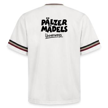 Pälzer Mädels unnerwegs - Pfälzer Mädels unterwegs - Unisex Football Style Mesh T-Shirt - Offwhite/Bordeaux - Hinten - AI Model Male 178 dark (178cm)