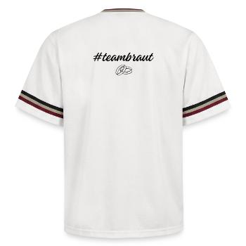 Chemise de l’équipe mariée - jga, enterrement de vie de jeune fille - T-shirt de foot unisexe en mesh - blanc cassé/bordeaux - Dos - AI Model Male 178 dark (178cm)