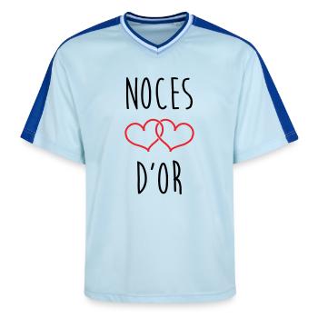 Golden Wedding 50 years - Unisex Football Style Mesh T-Shirt - light blue/dark blue - Front - AI Model Female 172 light (172cm) & AI Model Male 178 dark (178cm)