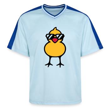 cool chick (rd) - Unisex Football Style Mesh T-Shirt - light blue/dark blue - Front - AI Model Female 172 light (172cm) & AI Model Male 178 dark (178cm)