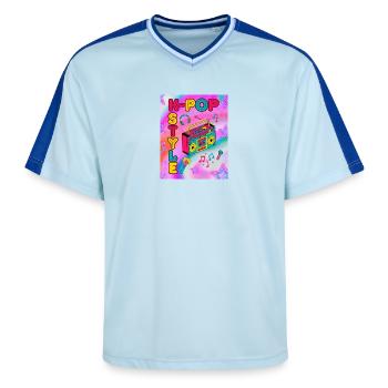 K-Pop-Stil - Unisex Football Style Mesh T-Shirt - Hellblau/Dunkelblau - Vorne - AI Model Female 172 light (172cm) & AI Model Male 178 dark (178cm)