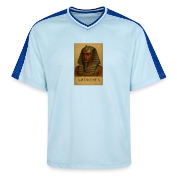 Aménophis Égyptien Héritage - T-shirt de foot unisexe en mesh - bleu clair/bleu foncé - Devant - AI Model Female 172 light (172cm) & AI Model Male 178 dark (178cm)