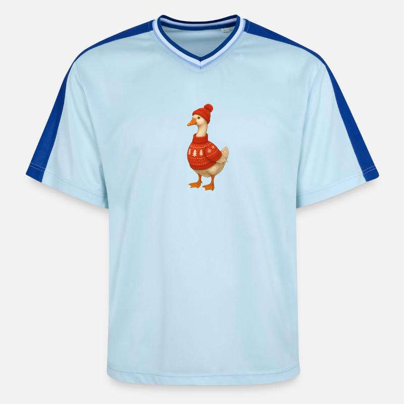 Gans im Strickpullover - Unisex Football Style Mesh T-Shirt - Hellblau/Dunkelblau