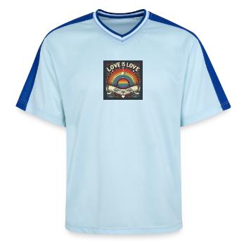 LIEBE ist LIEBE - Unisex Football Style Mesh T-Shirt - Hellblau/Dunkelblau - Vorne - AI Model Female 172 light (172cm) & AI Model Male 178 dark (178cm)