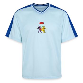 Fruit Wars Obstkrieger - Unisex Football Style Mesh T-Shirt - Hellblau/Dunkelblau - Vorne - AI Model Female 172 light (172cm) & AI Model Male 178 dark (178cm)