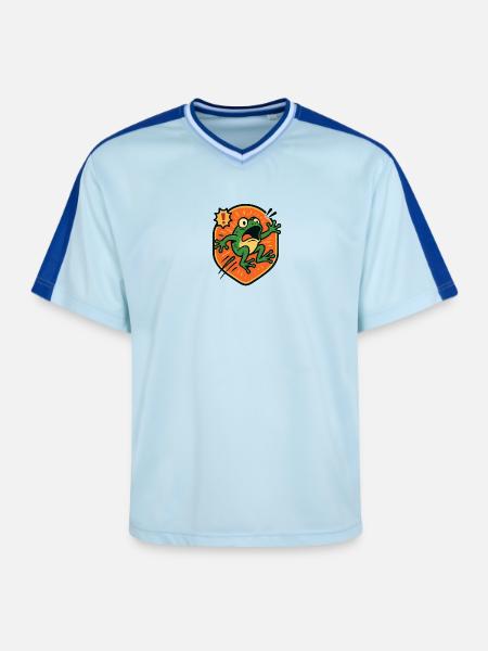 Panic Frog badge - Unisex Football Style Mesh T-Shirt - light blue/dark blue
