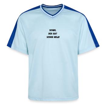 Schiri der hat schon Gelb! - Unisex Football Style Mesh T-Shirt - Hellblau/Dunkelblau - Vorne - AI Model Female 172 light (172cm) & AI Model Male 178 dark (178cm)