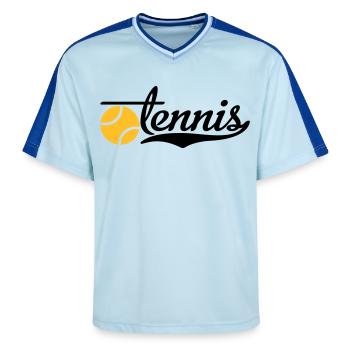 tennis - Unisex Football Style Mesh T-Shirt - light blue/dark blue - Front - AI Model Female 172 light (172cm) & AI Model Male 178 dark (178cm)