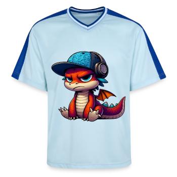 HipHop-Drache - Unisex Football Style Mesh T-Shirt - Hellblau/Dunkelblau - Vorne - AI Model Female 172 light (172cm) & AI Model Male 178 dark (178cm)