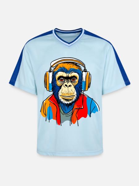 Singe avec casque - T-shirt de foot unisexe en mesh - bleu clair/bleu foncé
