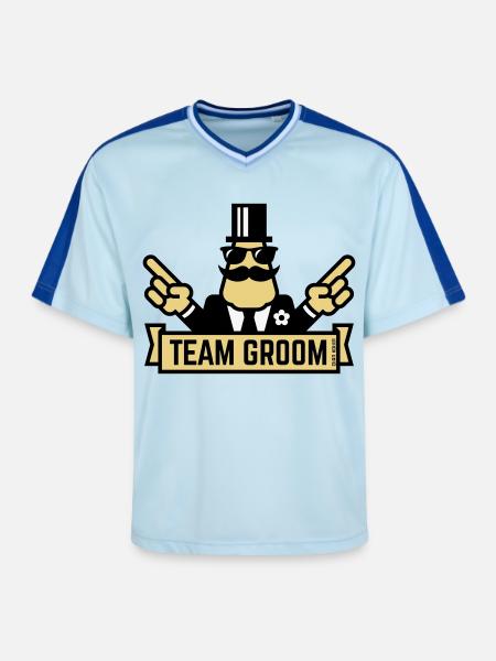 Team Groom (Pointing Stag Night Bachelor Party 3C) - Unisex Football Style Mesh T-Shirt - light blue/dark blue