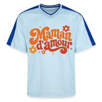 Maman d'amour groovy florale - T-shirt de foot unisexe en mesh - bleu clair/bleu foncé - Devant - AI Model Female 172 light (172cm) & AI Model Male 178 dark (178cm)