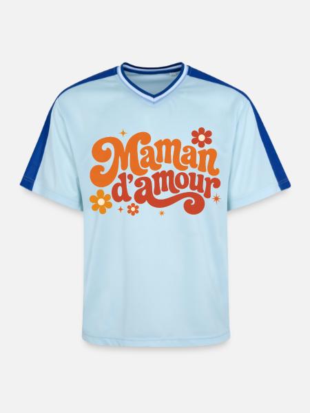Maman d'amour groovy florale - T-shirt de foot unisexe en mesh - bleu clair/bleu foncé