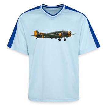 Ju 52 - Unisex Football Style Mesh T-Shirt - Hellblau/Dunkelblau - Vorne - AI Model Female 172 light (172cm) & AI Model Male 178 dark (178cm)