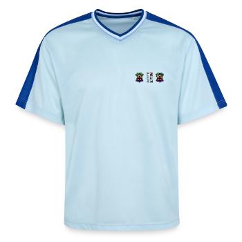  Rottweiler  - Unisex Football Style Mesh T-Shirt - Hellblau/Dunkelblau - Vorne - AI Model Female 172 light (172cm) & AI Model Male 178 dark (178cm)