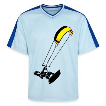 kite-surf - Unisex Football Style Mesh T-Shirt - light blue/dark blue - Front - AI Model Female 172 light (172cm) & AI Model Male 178 dark (178cm)