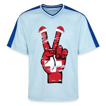 Drapeau de la Suisse Noël Symbole de la paix utilisé - T-shirt de foot unisexe en mesh - bleu clair/bleu foncé - Devant - AI Model Female 172 light (172cm) & AI Model Male 178 dark (178cm)