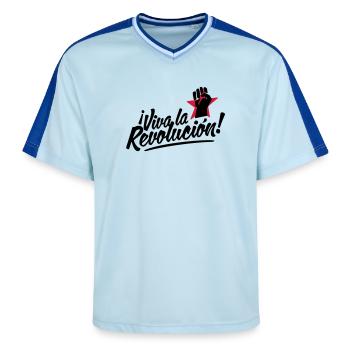 revolution fist - Unisex Football Style Mesh T-Shirt - Hellblau/Dunkelblau - Vorne - AI Model Female 172 light (172cm) & AI Model Male 178 dark (178cm)