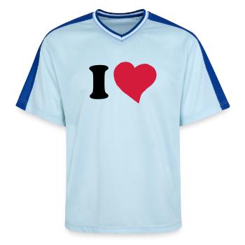 I love ... - Unisex Football Style Mesh T-Shirt - light blue/dark blue - Front - AI Model Female 172 light (172cm) & AI Model Male 178 dark (178cm)